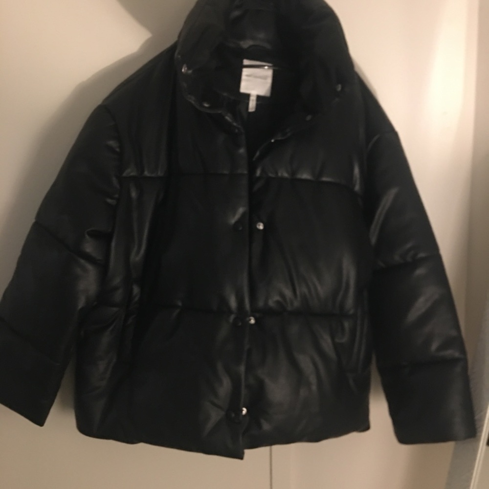 Avec Les Filles Faux Leather Puffer Black